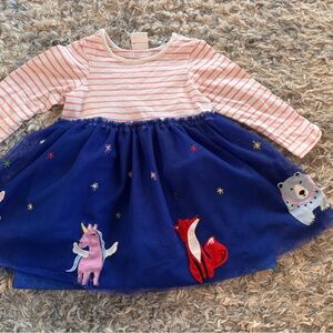 Hanna Andersson Pink-Striped Top with Blue Tulle Animal Skirt